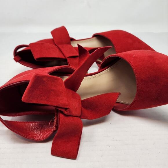 Just Fab Red Bow Stilettos Heels Ankle Strap Pointed Toe Heels Women's Size 9 - Picture 7 of 13